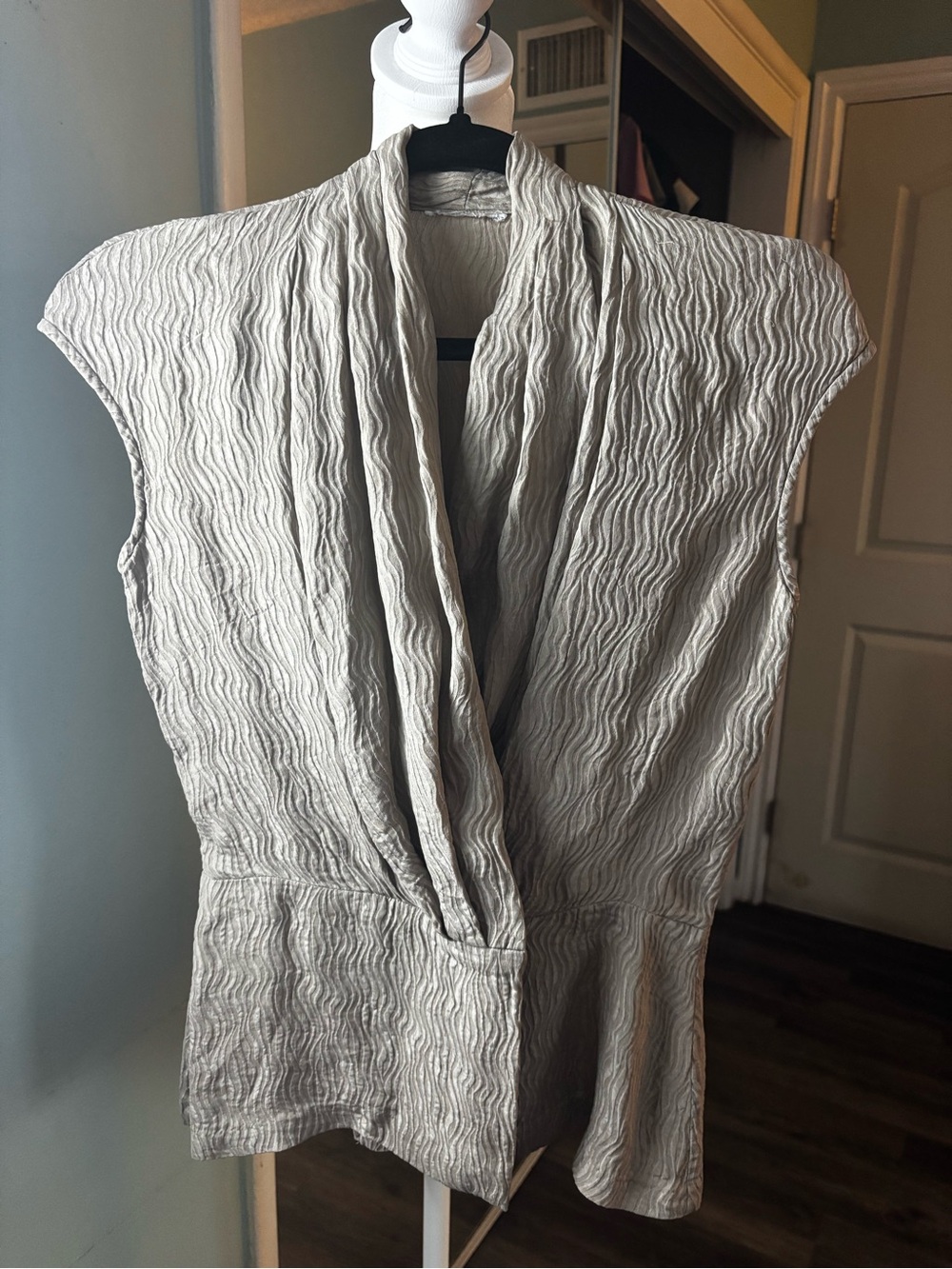 Nordstrom Taupe Textured Draped Open-Front Blouse